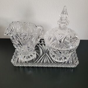 Crystal Serving Tray Creamer and Sugar set
